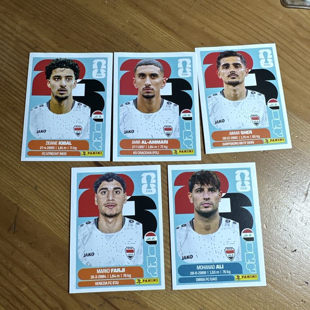 2026 FIFA Panini World Cup Team 5 Iraq Sticker Lot 9/10/15/16/20